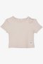 Girl's Crop T-Shirt Off Shoulder Detailed Ribbed 9-14 Years, Beige