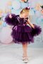 Girls' Purple Buckle Pompom Sleeves Evening Dress Party Birthday Dress - 5
