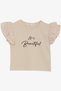 Girls T-shirt Belt Length Sleeves Crepe Fabric Ruffled Letter Printed 8-12 Years Old, Beige
