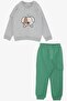 Boy's Tracksuit Set Cute Puppy Embroidered Sleeve Pocket 1-4 Years, Gray Melange