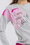 Girl's Long Sleeve T-Shirt Gilded Text Printed Heart 6-12 Years, Light Gray Melange - 4
