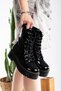 Marin Black Patent Leather Thick Soled Women's Casual Boots with Laces and Zipper - 4
