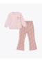 Pink Melange Baby Girl Sweatshirt and Leggings - Crew Neck, Long Sleeve, Floral Print Set of 2