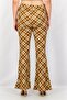 Women Checkered Pull On Flare Pants, Brown - 2