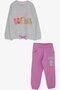 Girl's Tracksuit Set Glitter Animal Printed 1-4 Years, Light Gray Melange