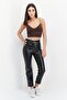 Women Regular Fit Textured Vinyl Pants, Black - 2