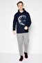 Men Hooded Graphic Print Long Sleeves Sweatshirt, Navy Blue - 3