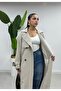 Rear Slit Detailed Torino Fabric Trench 120cm - Cream - 4