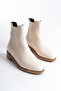 Women's Vanessa Beige Leather Rubber Detailed Short Ankle Boots - 3