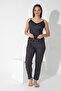 Women's Black Colorful Polka Dot Patterned Lace Detailed Rope Strap Pajama Set 204 - 2
