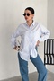 Women's Blue Jacquard 100% Cotton Loose Shirt - 5