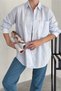 Women's Blue Jacquard 100% Cotton Loose Shirt - 2