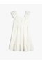 Sleeveless Dress - Detailed Ruffle with V Neck