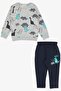Baby Boy Tracksuit Set, Cheerful Animals Patterned, 9 Months-3 Years, Gray Melange