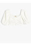 Crop Blouse Short Balloon Sleeve Gathered Front
