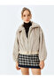 Faux Fur Jacket with Stand Collar Zippered Pocket Detail - 3