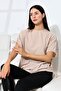 Flores Women's Soft Touch Batwing Sleeve Right Shoulder and Left Hem Tunnel Lace Diagonal Jacquard Knitted Blouse - Beige - 6