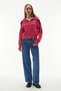 Women's Pink Stand Collar Zippered Knitwear Sweater - 3
