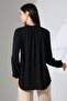 Elista Women's Ruffle Lace-Up Drop Neck Drawstring Combed Cotton Jacquard Long Sleeve Blouse & Hijab Blouse - Black - 7