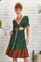 Cut Out Detailed Flounced Patterned Half Sleeve Bohemian Dress