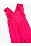 Linen Jumpsuit with Straps Full Length Wide Leg with Ruffle Detail - 3