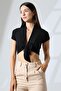 Rocha Women's Slim Fit Soft Textured Tie Front Blouse & Cardigan & Bolero - Black - 4