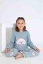 Women's Mother Girl Thermal Long Sleeve Crew Neck Blue Dog Embroidered Pajamas Set