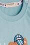 Baby Boy Long Sleeve T-Shirt with Teddy Bear Printed Text Embroidery 9 Months-3 Years, Turquoise - 4