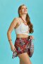 Red Floral Flounce Mini Shorts Skirt - 4
