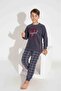 Men's Father Son Fleece Long Sleeve Crew Neck 17 Embroidered Anthracite Gray Pajama Set - 2
