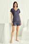 18502 Women's V-Neck Short Sleeve Shorts Pajama Set-Navy Blue - 4