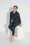 Mother Daughter Button down Shirt Collar Green Long Sleeve Suede Pajama Set - 2