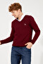 Men's Burgundy V-Neck Basic Knitwear Sweater 50251886 -Vr014 - 3