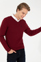 Men's Burgundy V-Neck Basic Knitwear Sweater 50251877 -Vr014 - 2