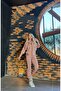 Women's Zippered Top and Bottom Tracksuit Set Embroidered 2 Thread Lycra Beige - 5