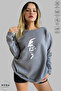 Unisex Long Sleeve Ataturk Silhouette Printed Crew Neck Hoodless Raster Oversize Sweatshirt