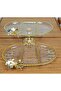 Pack of 2 Pasabahce Crystal Metal Legs Gold Gilded Oval Compartment Cake Presentation Dispenser - 2