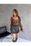 Women's Leopard Sweetheart Neck Princess Sleeve Blouse - 4
