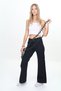 Girl's Wide Leg Cargo Pocket Black Jeans - 6
