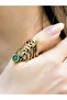 Natural Stone Round Green Agate Natural Stone Antique Adjustable Women's Ring Euy46Ya - 2