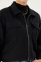 Black Shirt Collar Women's Coat with Zipper and Pockets - Elastic Waist, Arm-25K 001055 - 4