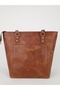 Brown Tote Genuine Leather Women's Shopping Shoulder Bag - 4