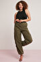 Avalonbb Women's Relaxed Fit Elastic Waist and Cuffs with Stopper Cargo Pockets Khaki Plus Size Pants - 4