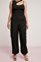 Avalonbb Women's Relaxed Fit Black Plus Size Pants with Elastic Waist and Cuffs and Cargo Pockets