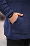 Men's Indigo Patterned Hooded Poncho Cardigan - 5