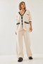 Women's Beige Buttoned Cardigan Knitwear Top and Bottom Set 8062 60351165 - 4