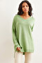 Women's Mint Green V-Neck Basic Knit Sweater with Side Slits Kzk-19000868 - 3