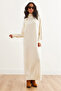Women's Ecru Openable Collar Button Detailed Maxi Knitwear Dress Elb- 19002288 - 5