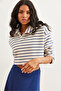 Women's Striped Navy Blue Polo Collar Striped Thick Sweatshirt Swt-19000697 - 5