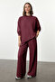Bordo Relaxed/Rahat Kalıp Wide Leg/Geniş Paça Örme Sweatshirt Alt Eşofman Takımı TWOAW25EM00004